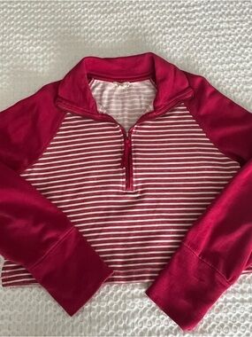 Pilcro Anthropologie Striped Half-Zip Pullover in Berry Pink Small